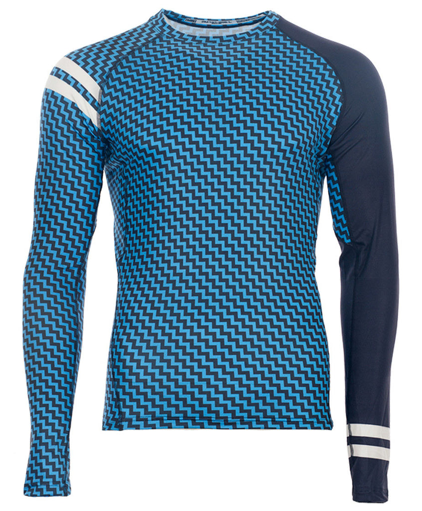 M's Crew Neck Rash Guard - Shark3 Blue Solid Navy