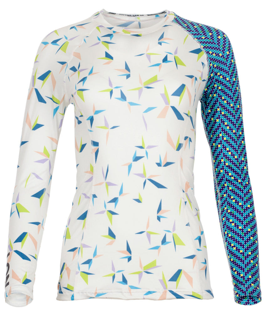 W's Crew Rash Guard - 3D White Hbone2 Aqua