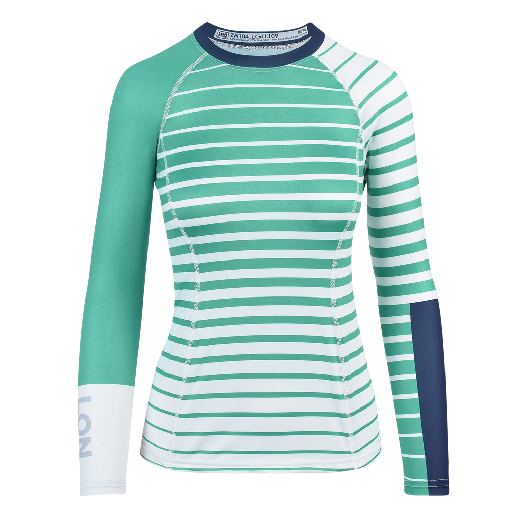 WOMEN RASH GUARD TOP FITTED GREEN | LON GUNDIE